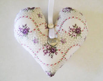 Mother's Day  Gift Heart  for Mom With Pocket  White and Lavender Floral 5 1/2" by 6"