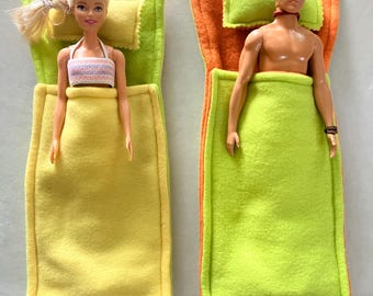 Fashion Doll Sleeping Bag and Pillow XL Fleece 1/6 Scale