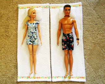 Fashion Doll Beach Towel White w Flowers 1/6 Scale