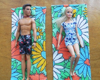 1/6 Scale Fashion Doll Beach Towel and Pillow Set Floral Print