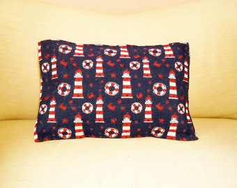 Pillow Nautical Light Houses and Buoys  Tapestry Red White and Blue