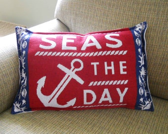 Seas The Day  Nautical Pillow