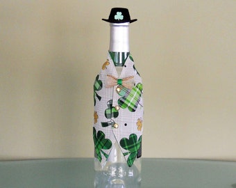 St Patrick's Day Wine Bottle Vest Plaid Shamrocks  Vest Top Hat Choice
