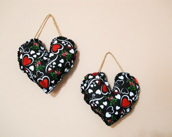 Shabby Chic Hearts Pair  5 1/2" by 6"and 6" by 6"