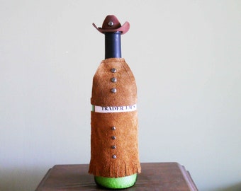 Cowgirl Wine Bottle Cover Suede Leather Skirt Halter Top  Cowboy Hat