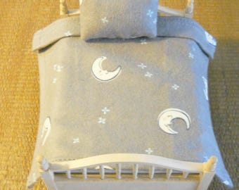 Dollhouse Bed Spread and Pillow Set  Crescent Moons 1:12 Scale