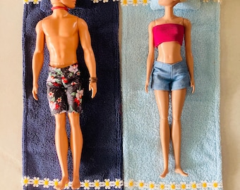 Doll Beach Towel and Pillow For 11-12” Doll Blue Choice 1/6 Scale