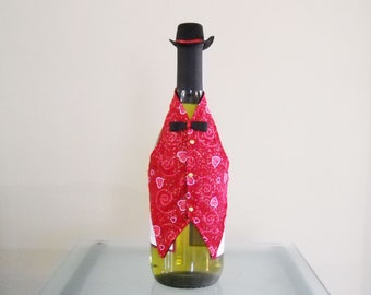 Valentine Wine Bottle Cover Wine Bottle Clothes  Includes Top Hat  Whiskey Bottle Vest