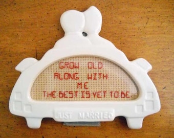 Wedding Quote Hand Stitched "Grow Old Along With Me"  6" by 4.5"