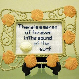 Beach Cross Stitch In Vintage Seashell  Frame  Beach Lover Art