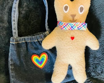 Stuffed Fox With Denim Carry Bag