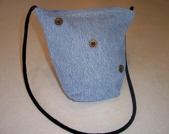 Small Denim Purse  Brass Button Trim