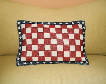 Pillow Red White and Blue Stars and Checks