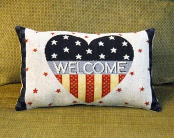 Patriotic Pillow Welcome  Red White and Blue