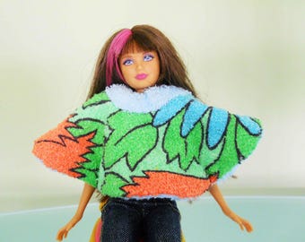 Poncho For 10" Fashion Doll Floral Terry Cloth