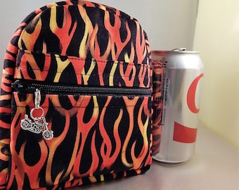 Mini backpack Fire Flames Black Orange Motorcycle Charm Grad Teen Teacher Gift Mini Back pack Makeup Bag Cosmetic Travel Bag