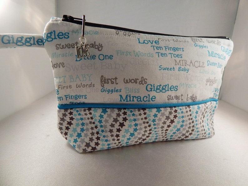 Baby Pregnancy Turquoise Love charm Ready to Ship Makeup Cosmetic Organizer Bag image 1