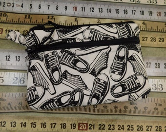 Black White Shoe Print 3 pocket Coin Purse change purse coin pouch credit card wallet key holder Handmade wallet Padded Coin Gifts Under 15