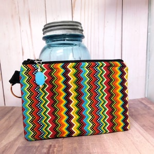 Zig zag print Coin Purse change purse coin pouch credit card wallet key holder Handmade wallet Padded Coin Gifts Under 10