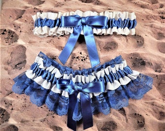 Cornflower Blue Satin Off White Satin cornflower Blue Lace Wedding Garter Bridal Set