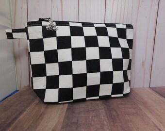 Racing Black White flag Zipper Pull Ready to Ship Makeup Cosmetic Organizer Bag