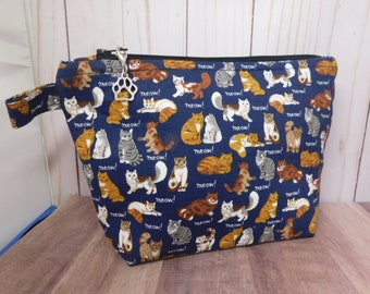 Navy cats felines paw print Zipper Pull Ready to Ship Makeup Cosmetic Organizer Bag