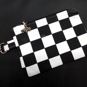 Monedero con estampado de carreras en blanco y negro, monedero, monedero, tarjetero, llavero, billetera hecha a mano, monedero acolchado, regalos para menores de 15 años