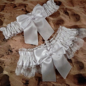 White Satin White Lace All white Wedding Bridal Garter Toss Set