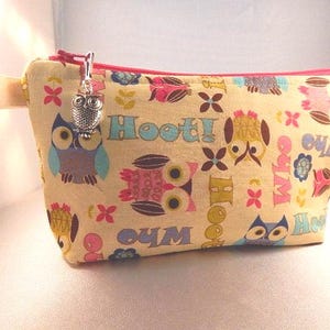 Owl Print Owl Charm Ivory Pink Turquoise Makeup Bag Cosmetic Travel Bag Organizer Bag Cute