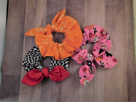 Pansy Flower Bun Ring Scrunchie Hair Elastic Pink Purple Yellow