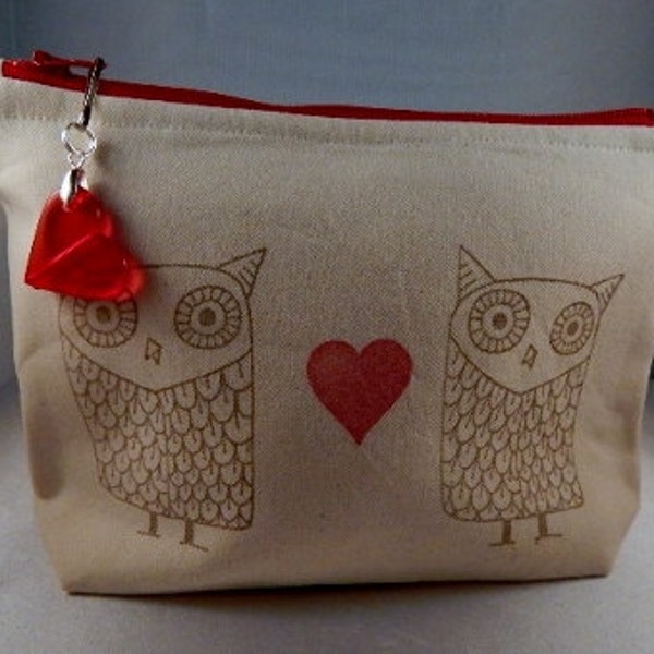 Owl Stamped Cosmetic Makeup Travel Makeup Bag Muslin Brown