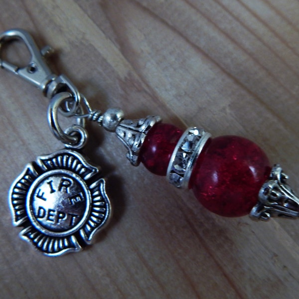 Purse Zipper Charm Key Fob Chain Beaded Red Fire Fighter Mastiff Charm work lanyard Handbag Identification tag key ring