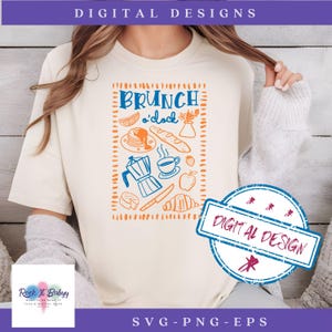 Brunch o'clock PNG SVG EPS, Coffee Croissant Doodle Shirt, Vintage Graphic File, Barista Print, Breakfast Club, Cute French Bakery Download