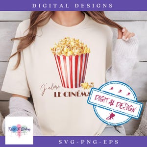 Popcorn PNG SVG, Download nostalgico, Stampa retrò, Maglietta per amanti dei film vintage, J'adore Le Cinéma EPS, Vita analogica, Maglietta francese, Sublimazione PNG