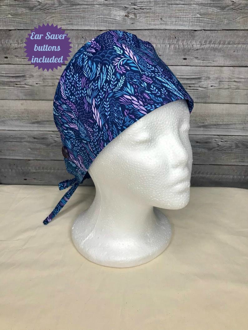 Oceanic floral scrub Cap/ scrub Cap w buttons / Female Scrub Etsy
