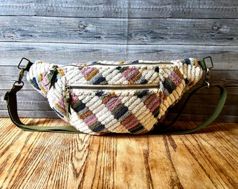 Terrycloth large crossbody sling bag fanny pack /fanny pack /pockets READY TO SHIP