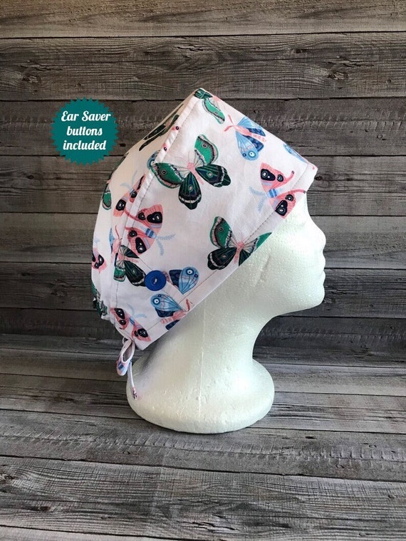 Butterfly Scrub Cap/nurse Hat W Buttons 