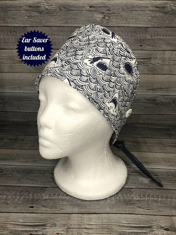 Shark Attack Scrub Cap Navy White 