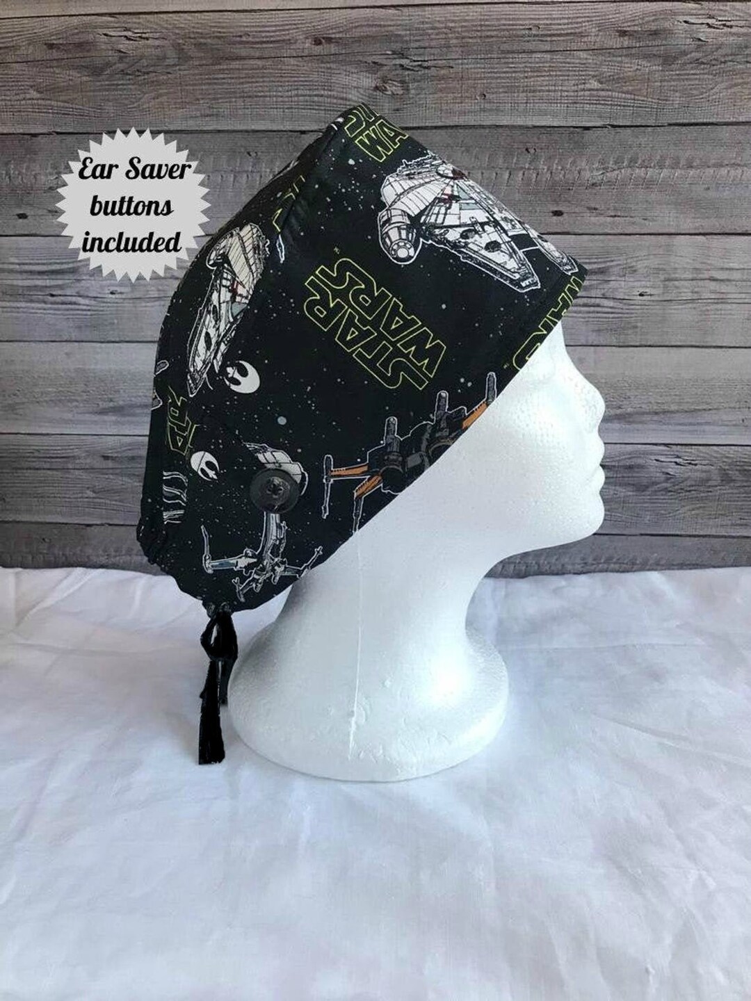 Character Scrub Cap Black/scrub Cap W Buttons/medical Scrub Etsy