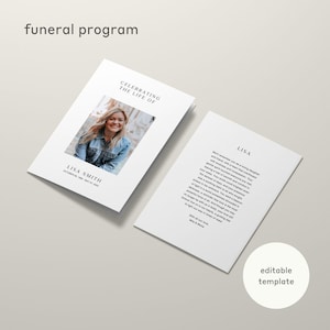 Funeral Program, Obituary Template, Funeral Program Template, In Loving Memory, Funeral Favors, Funeral Service Double Sided Funeral Program