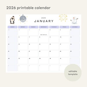 2025 Printable Calendar, Cute Kids Calendar, Editable Monthly Calendar, Homeschool Planner, Calendar Template, Blank Calendar for Kids