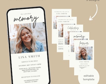 Minimal Funeral Invitation, Canva Funeral Template, Simple Memorial Service, Funeral Service Invite, Celebration of Life, Funeral Evite