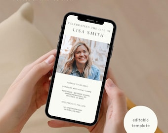 Minimal Funeral Invitation, Canva Funeral Template, Simple Memorial Service, Funeral Service Invite, Celebration of Life, Funeral Evite