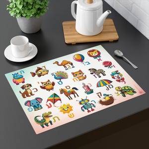 Mantel individual, alfabeto hebreo, aprenda letras y palabras hebreas, regalo de cumpleaños y Janucá para niños, herramienta de aprendizaje para la mesa del comedor, educación en idioma judío