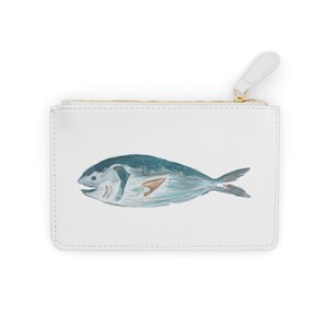 Mini bolso de mano con diseño de pez, diseño de acuarela, monedero pequeño, bolso con diseño de pez tropical, billetera con temática oceánica, accesorio de playa