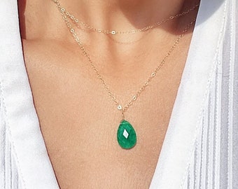 Genuine Emerald Necklace, Dainty Emerald Pendant, Minimal Emerald Necklace, May Birthstone, Gift for Her