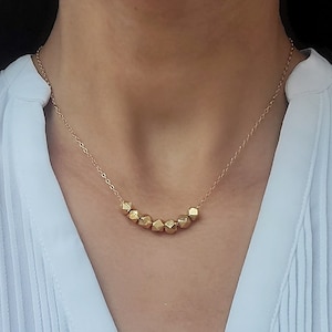 Dainty Gold Nugget Necklace Minimal Bead Necklace Gold Cube Choker Delicate Gold Jewelry