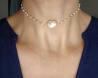 Dainty Pearl Choker Necklace, Minimalist Baroque Pearl Strand, June Birthstone, Bridal Gift for Her