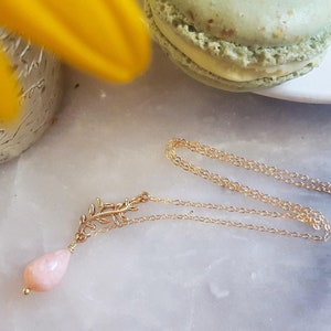 Genuine Pink Opal Gemstone Pendant Necklace, Bridal Gift, Best Friend Gift, October Birthstone image 1