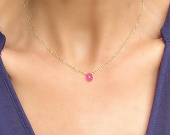 Dainty Pink Sapphire Necklace, Pink Pendant Necklace, September Birthstone, Gift for Her